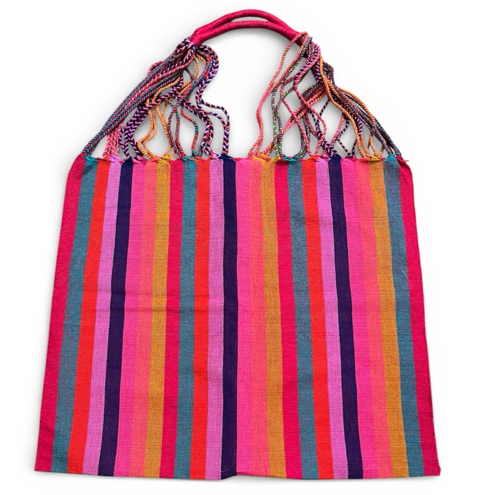 Artisan Handmade Mexican Mercado market tote Multicolor Striped Tote Bag Oaxaca